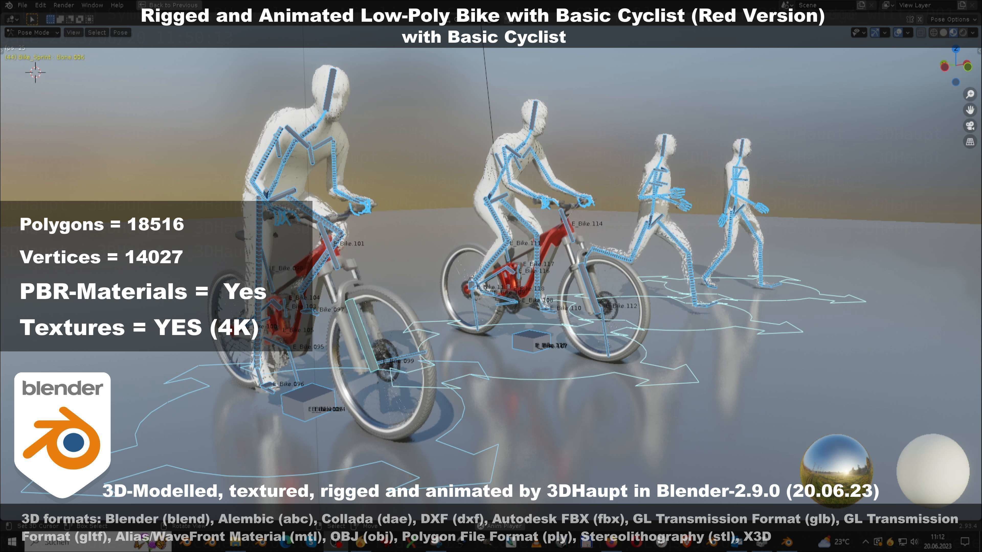 Rigged low-poly e-bike red version with basic cyclist  Low-poly 3D model_50
