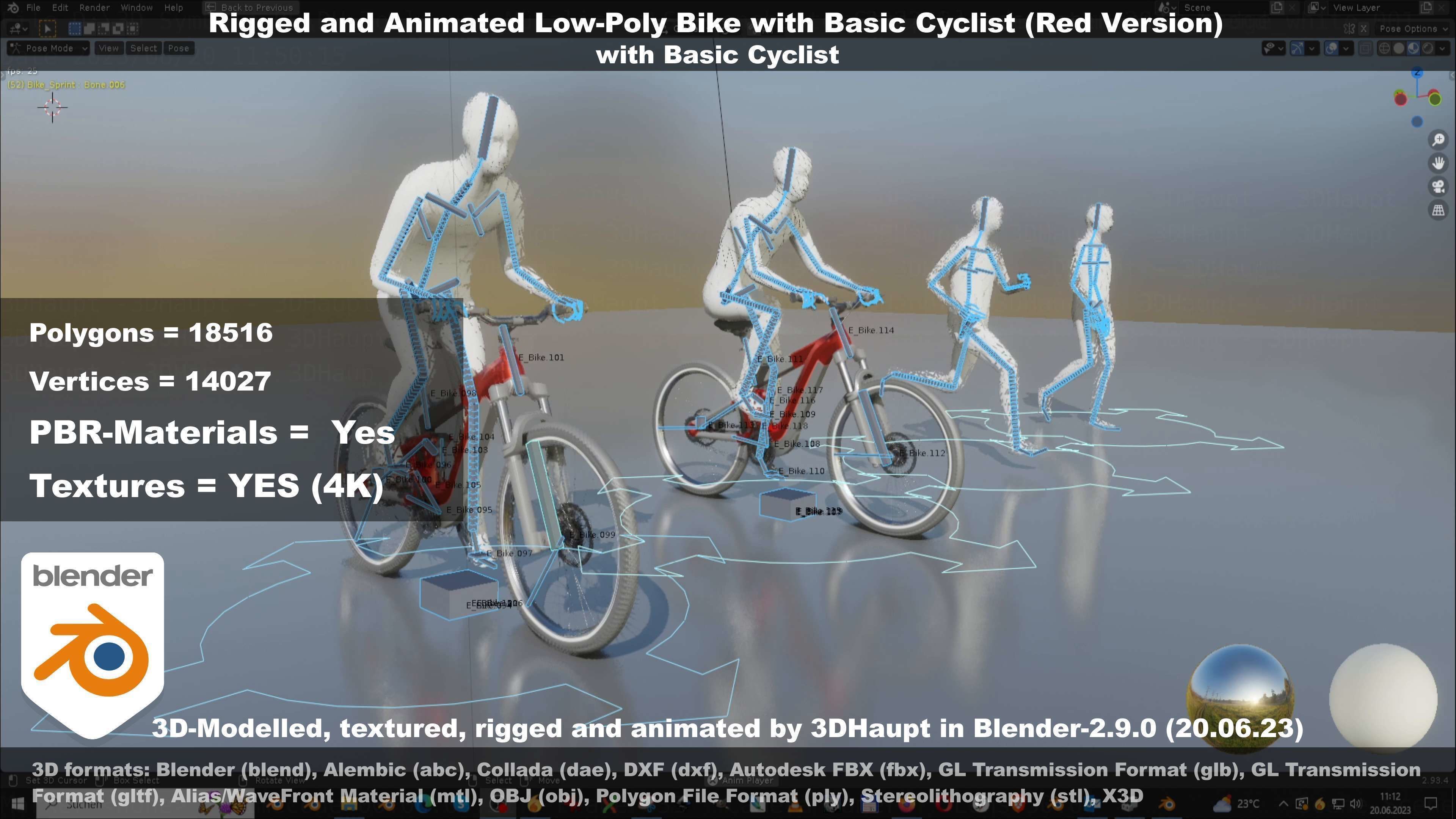 Rigged low-poly e-bike red version with basic cyclist  Low-poly 3D model_54