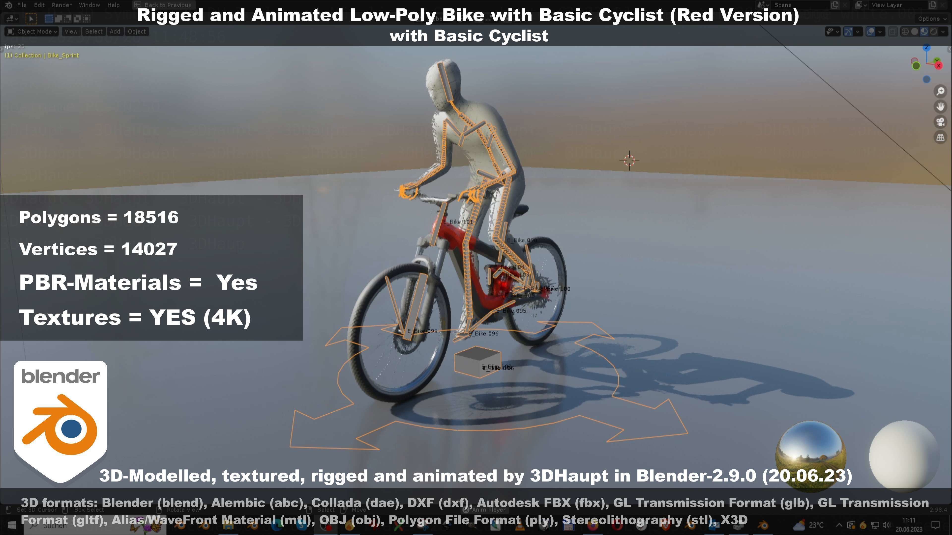 Rigged low-poly e-bike red version with basic cyclist  Low-poly 3D model_26
