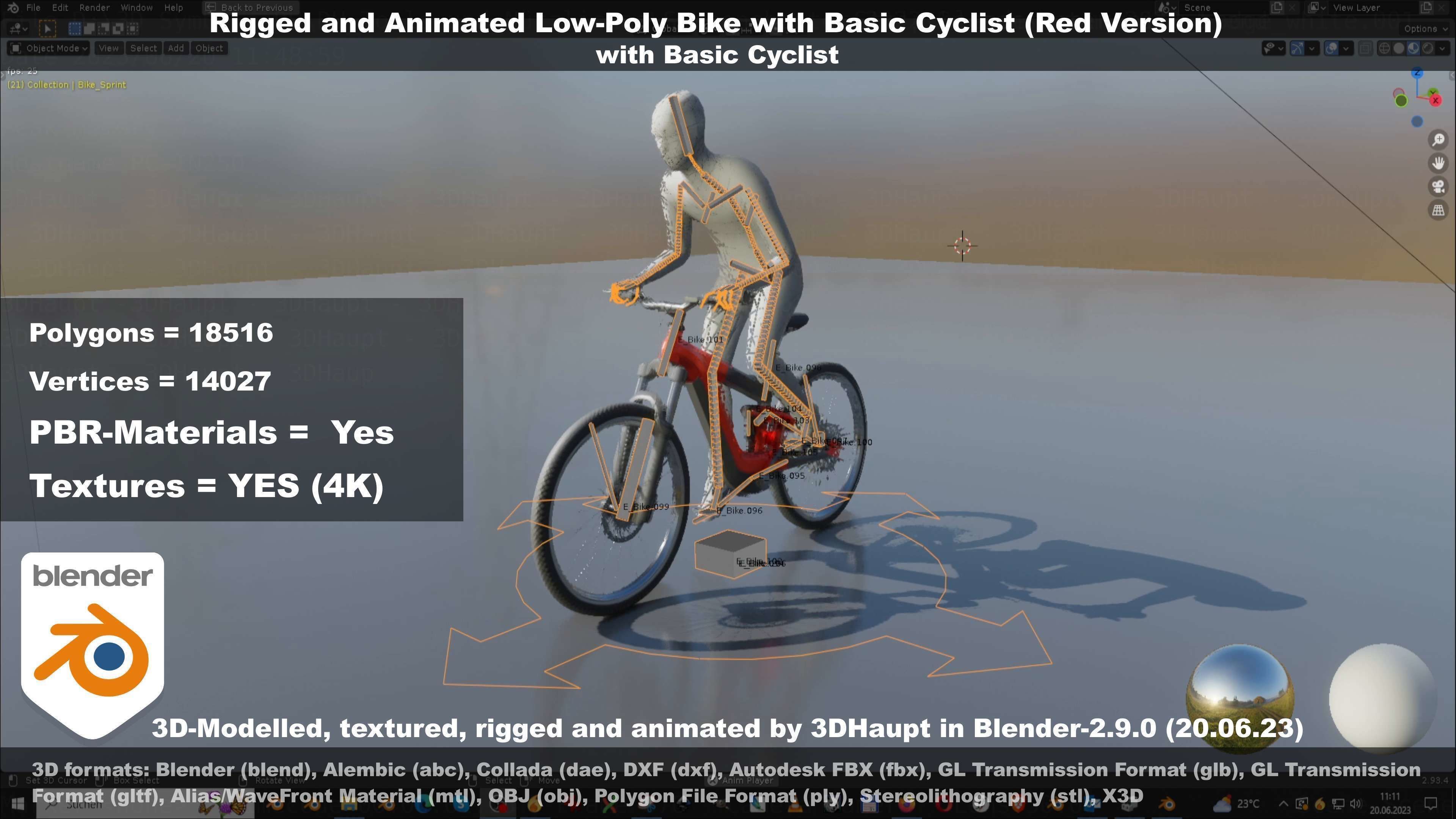 Rigged low-poly e-bike red version with basic cyclist  Low-poly 3D model_36