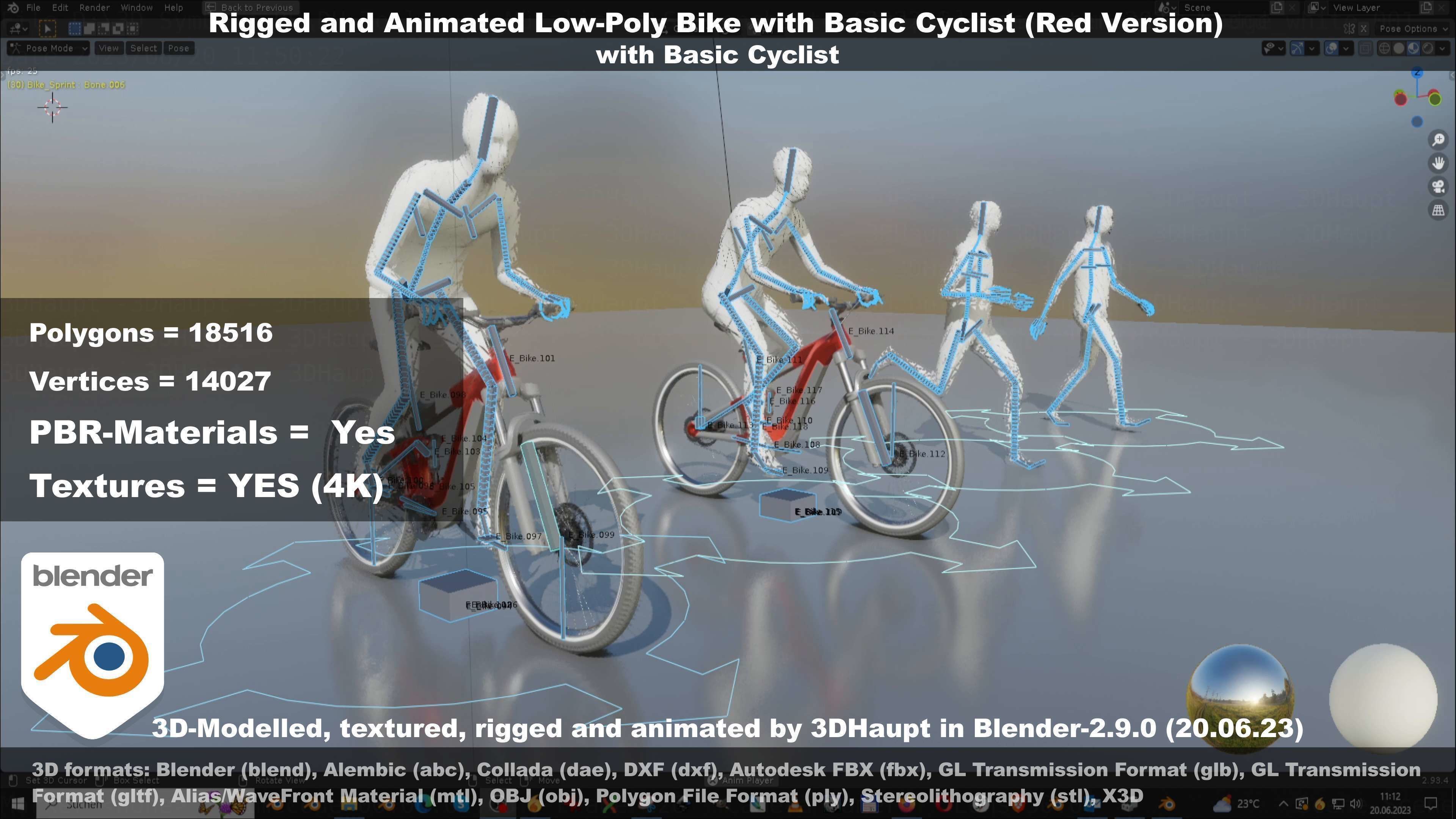 Rigged low-poly e-bike red version with basic cyclist  Low-poly 3D model_47
