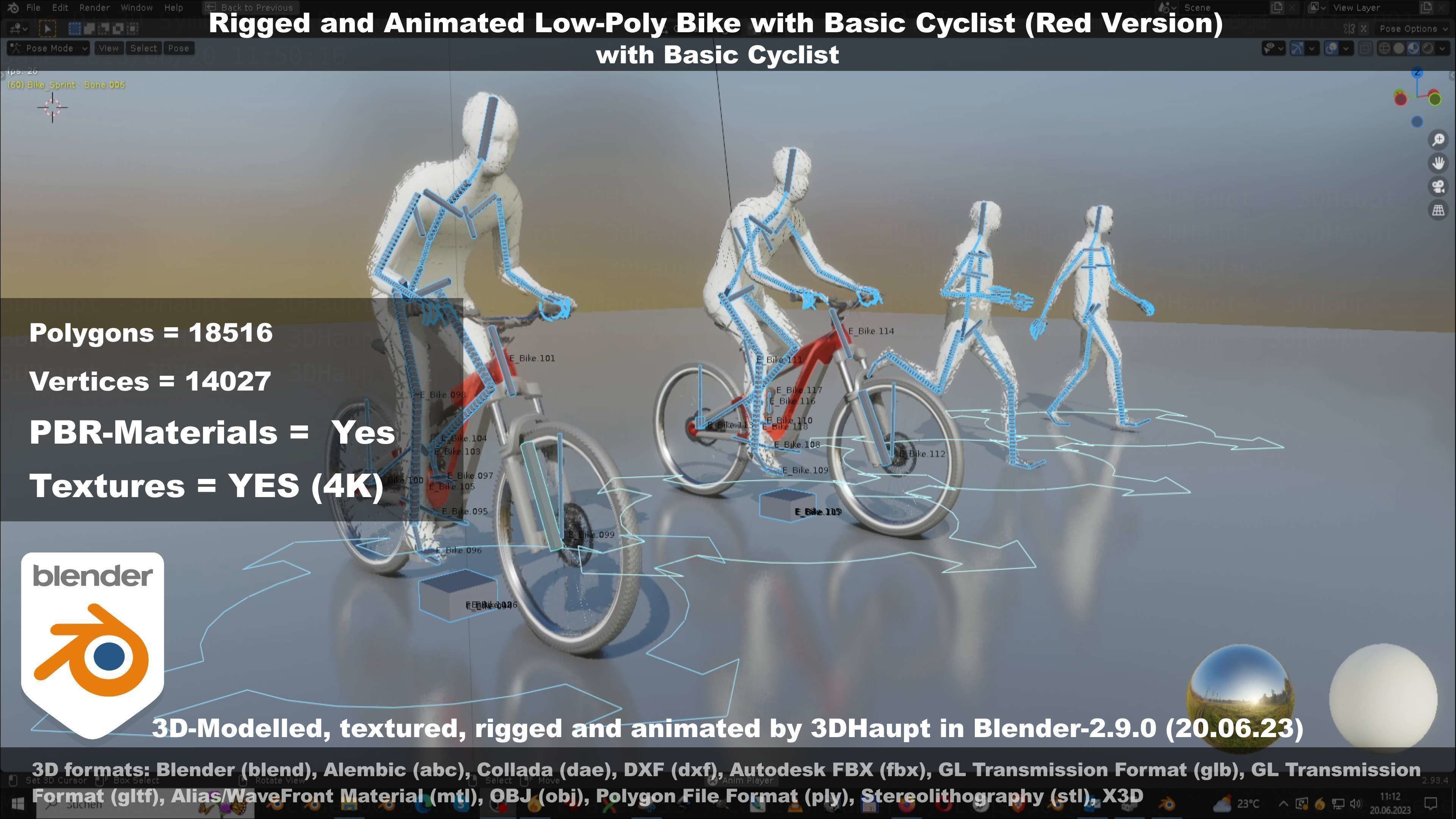Rigged low-poly e-bike red version with basic cyclist  Low-poly 3D model_58