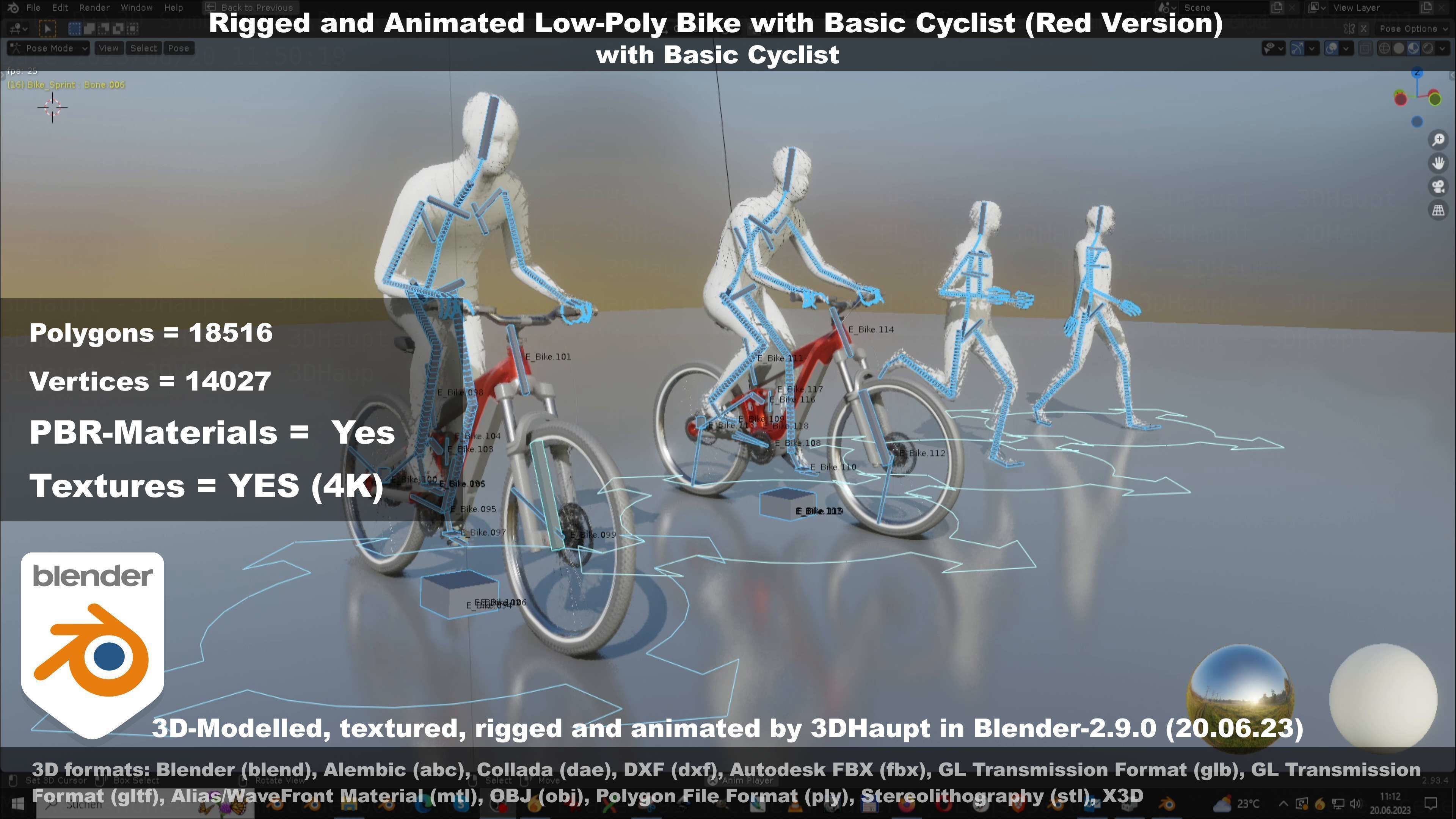 Rigged low-poly e-bike red version with basic cyclist  Low-poly 3D model_66