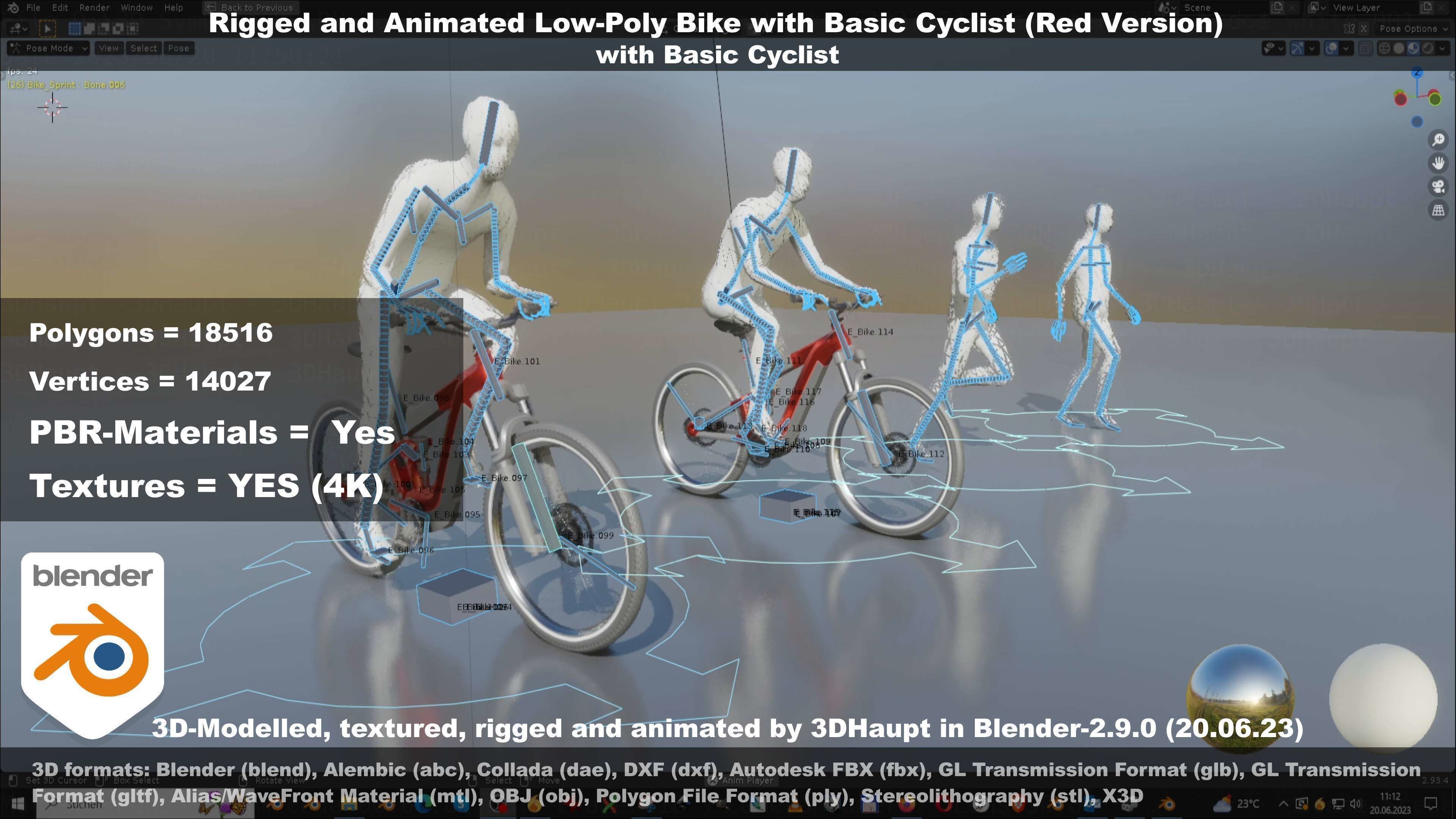 Rigged low-poly e-bike red version with basic cyclist  Low-poly 3D model_71