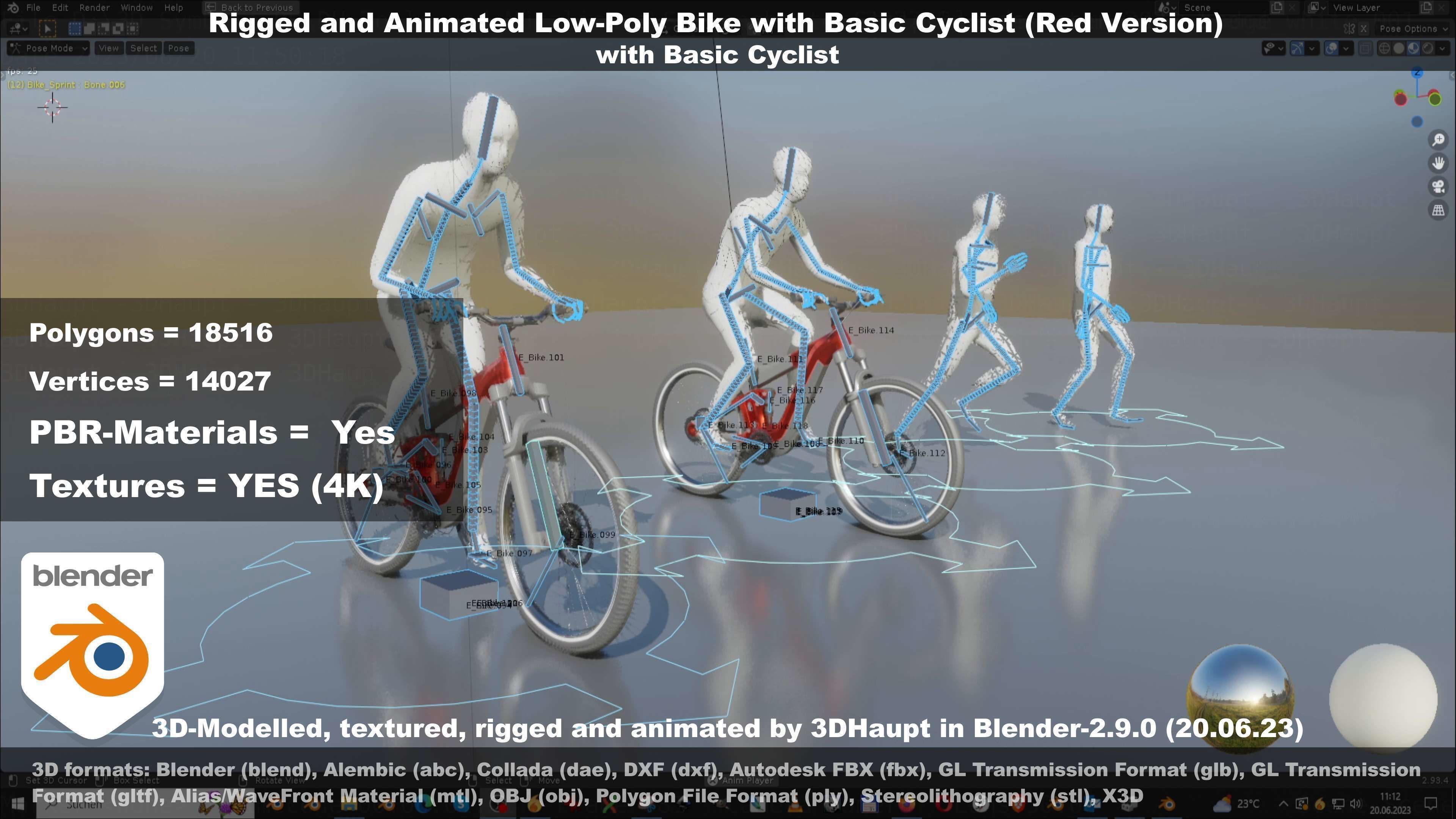 Rigged low-poly e-bike red version with basic cyclist  Low-poly 3D model_64