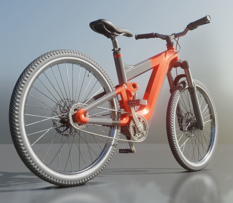 Rigged low-poly e-bike red version with basic cyclist  Low-poly 3D model_1