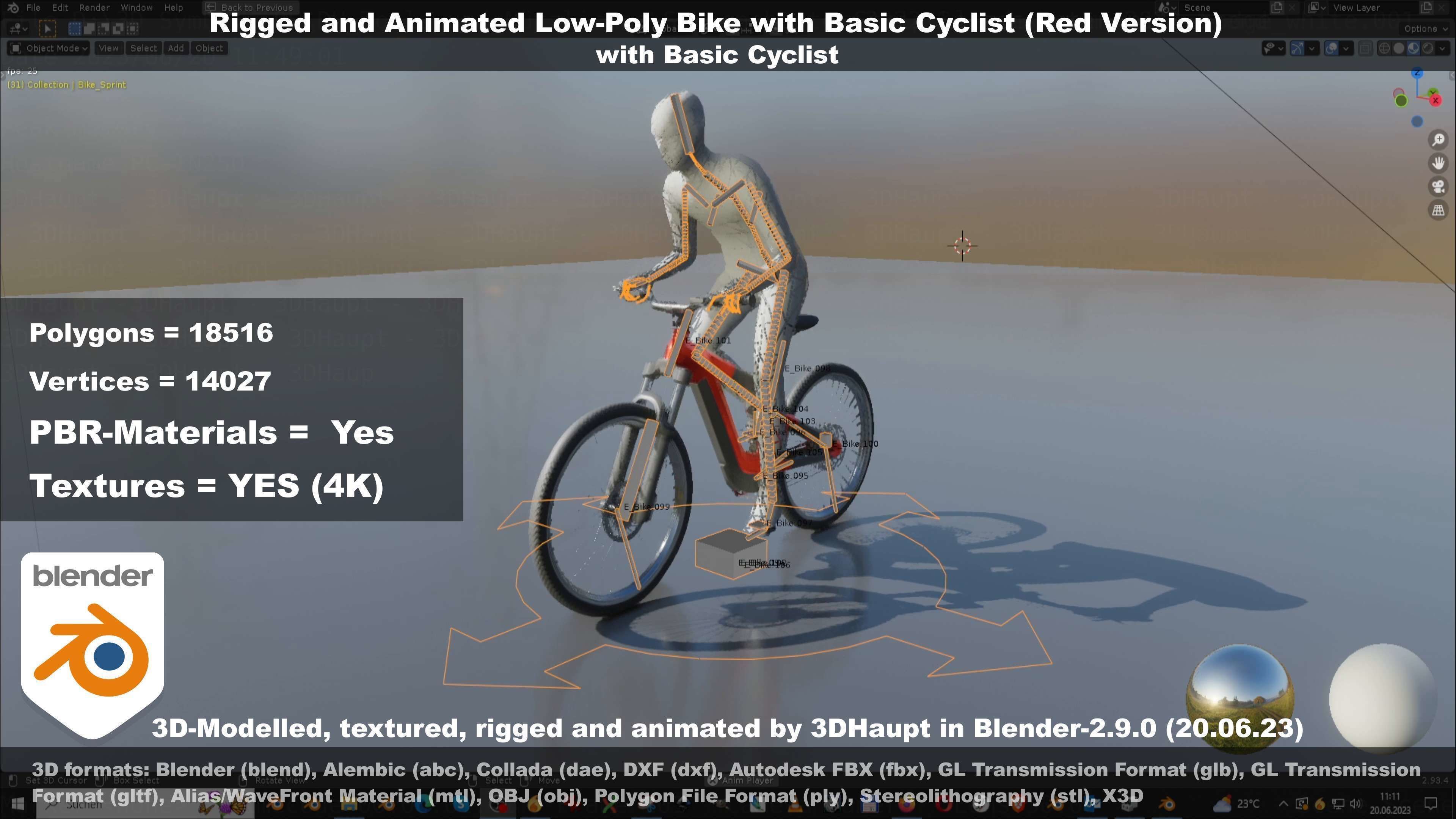 Rigged low-poly e-bike red version with basic cyclist  Low-poly 3D model_41