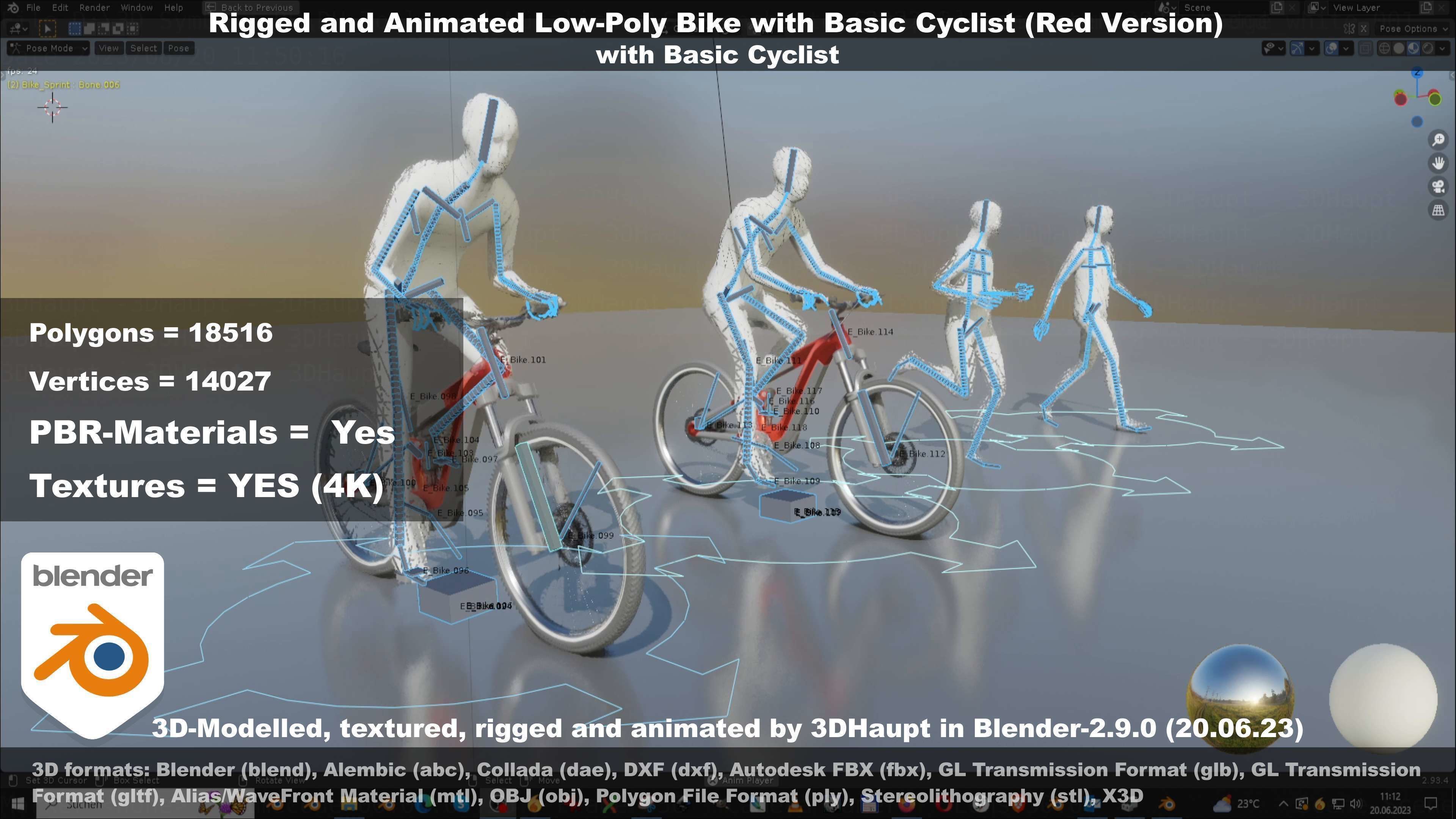 Rigged low-poly e-bike red version with basic cyclist  Low-poly 3D model_59