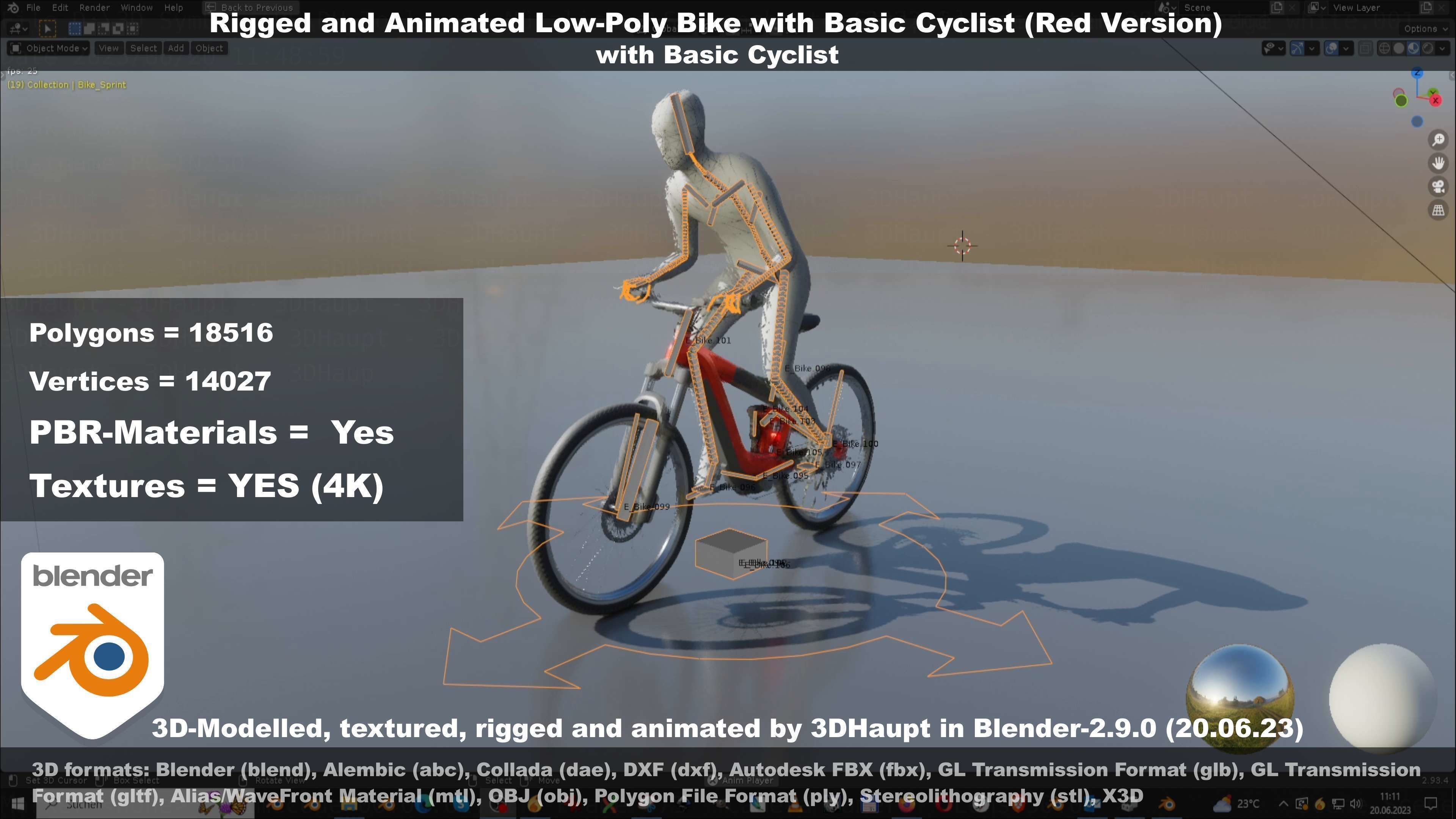 Rigged low-poly e-bike red version with basic cyclist  Low-poly 3D model_35