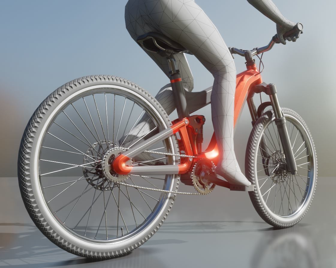 Rigged low-poly e-bike red version with basic cyclist  Low-poly 3D model_11