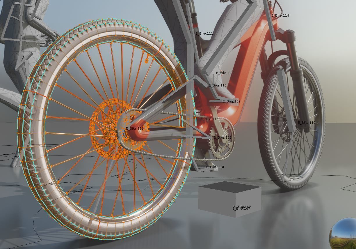 Rigged low-poly e-bike red version with basic cyclist  Low-poly 3D model_4