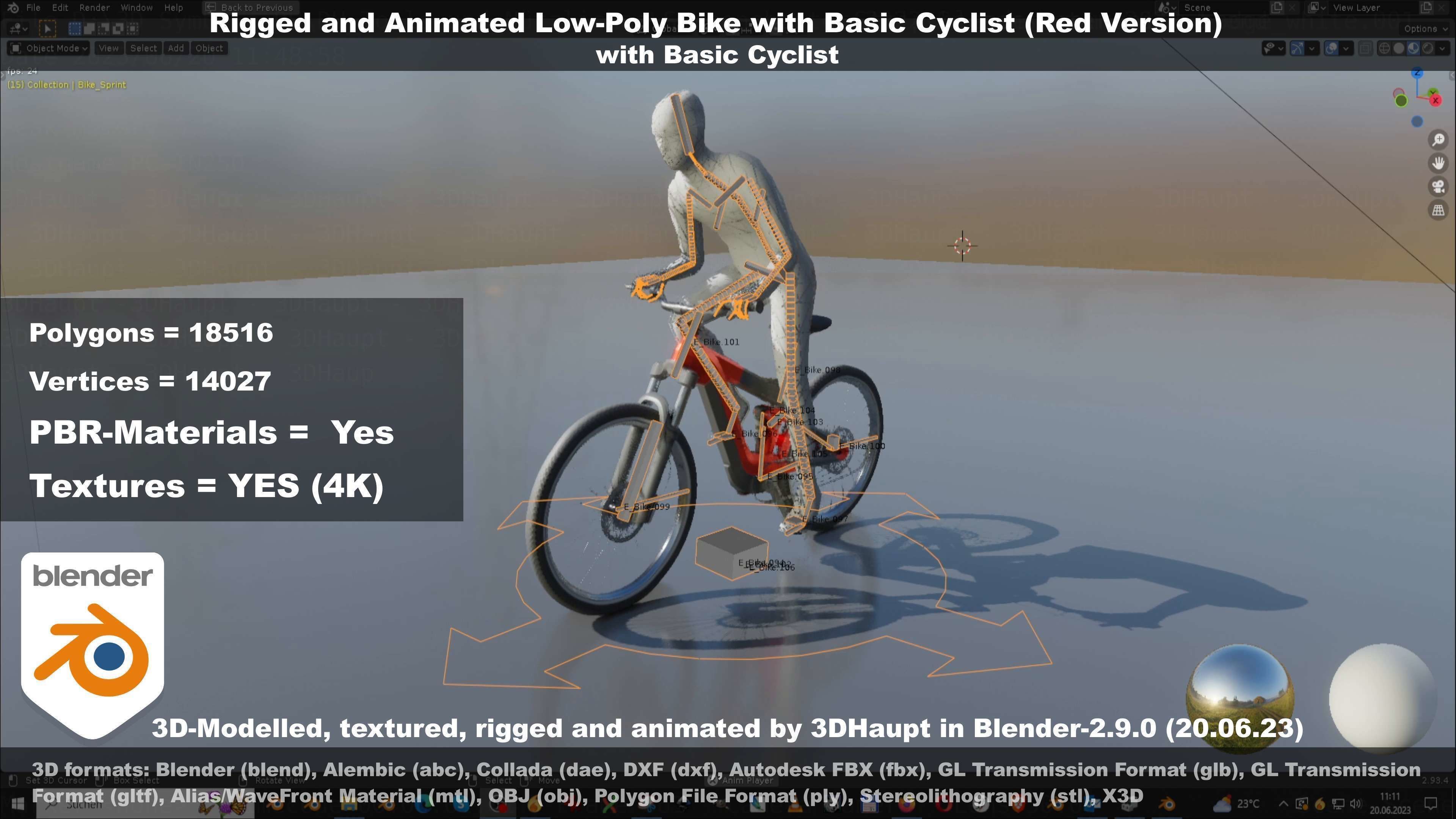 Rigged low-poly e-bike red version with basic cyclist  Low-poly 3D model_33