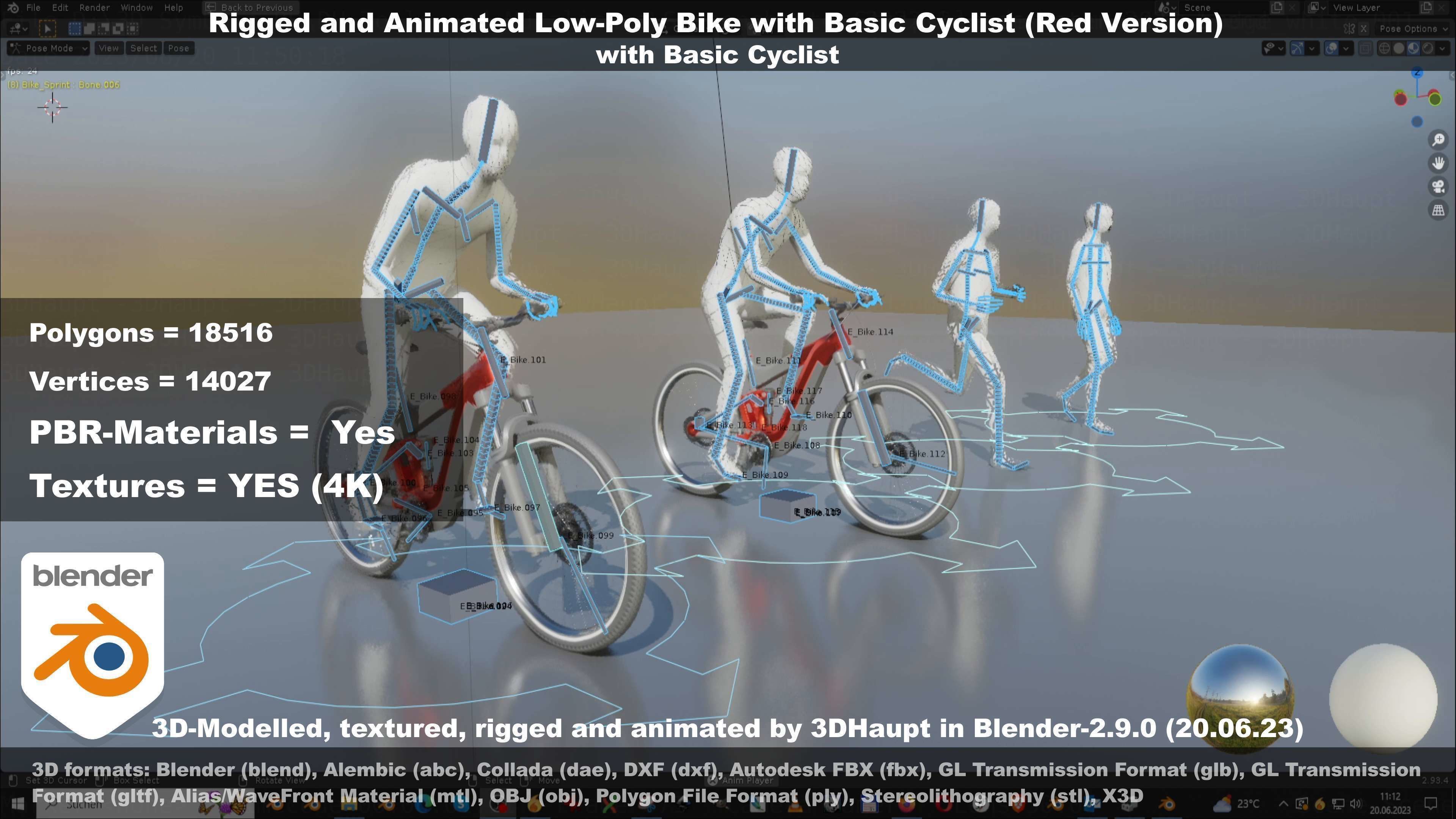 Rigged low-poly e-bike red version with basic cyclist  Low-poly 3D model_62