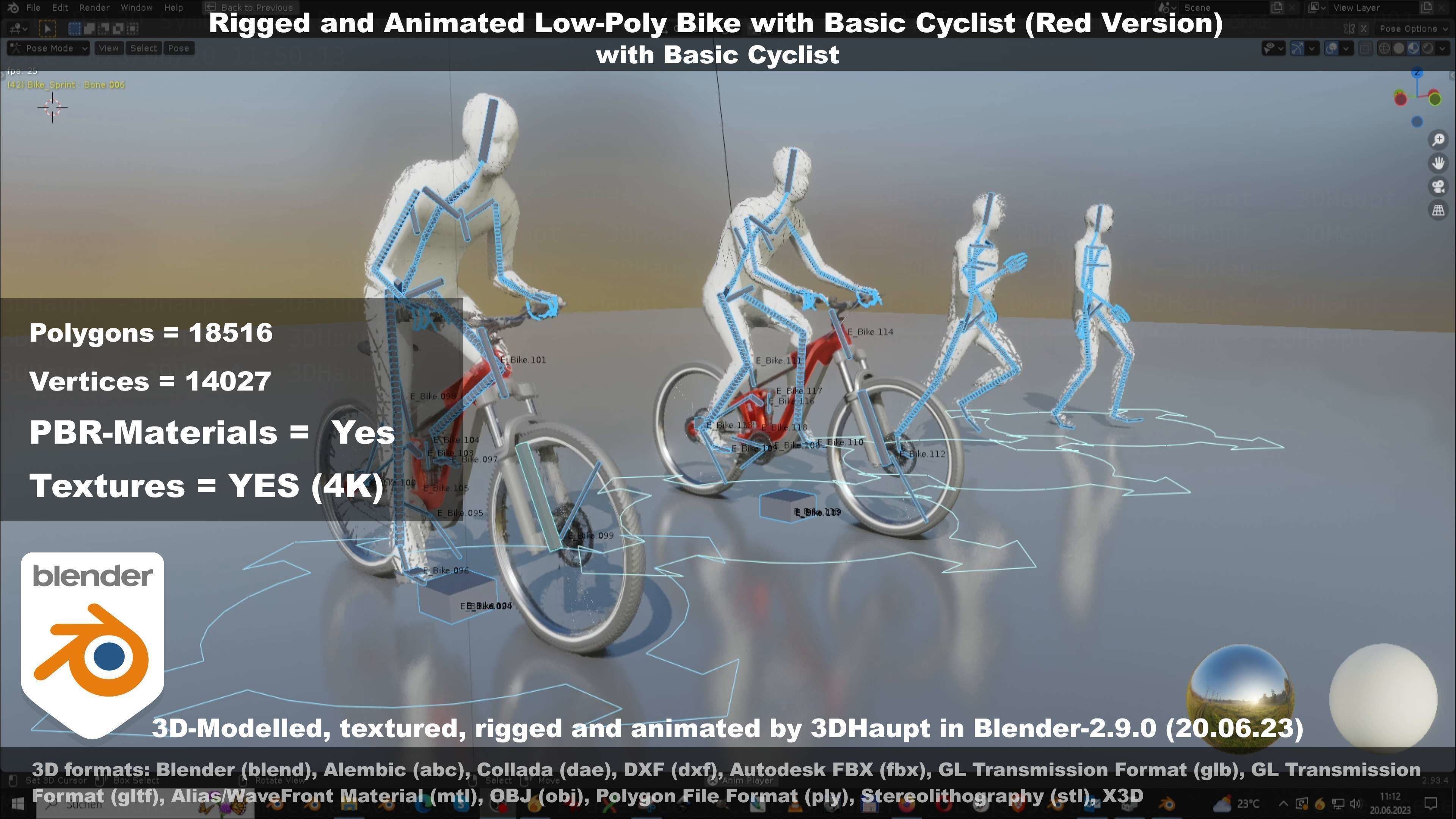 Rigged low-poly e-bike red version with basic cyclist  Low-poly 3D model_49