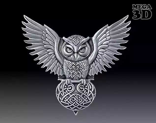 Celtic Owl Bas Relief Pendant 08 230620 3D print model