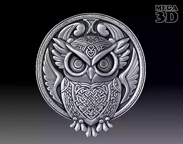 Celtic Owl Bas Relief Pendant 04 230620