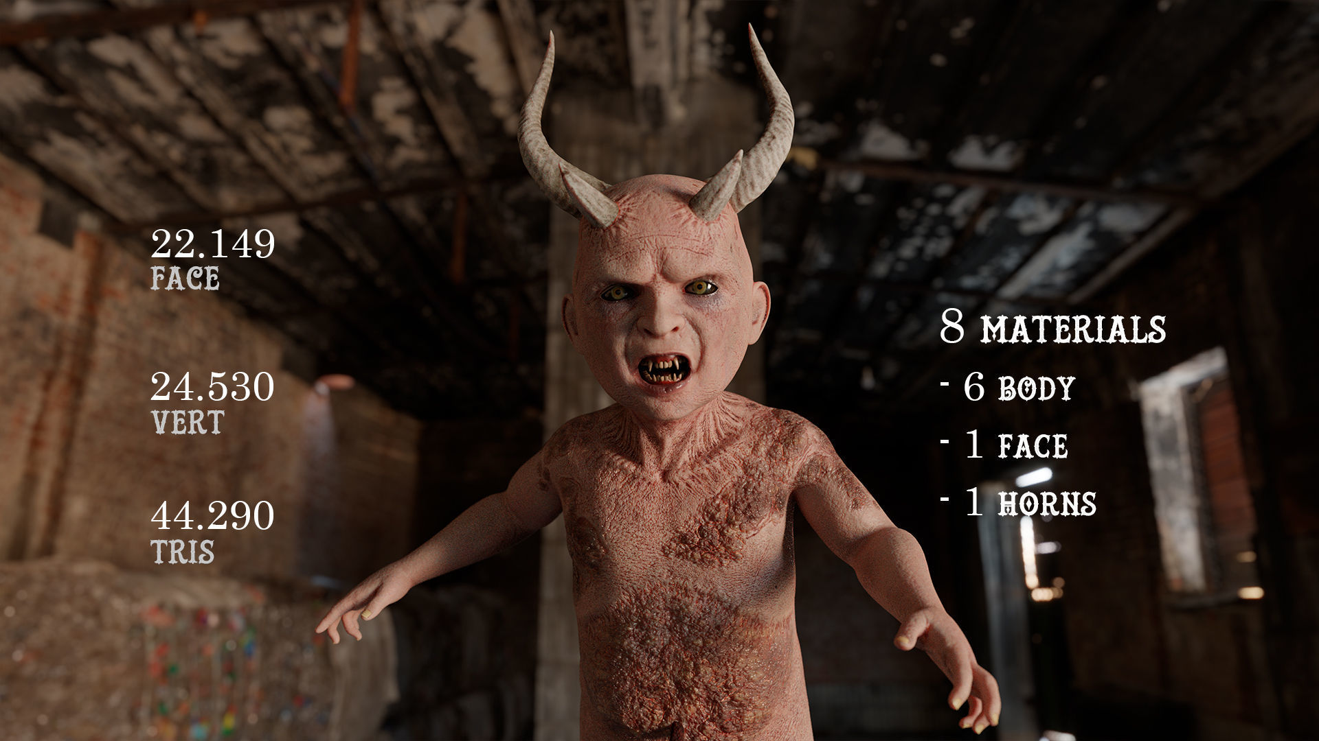 The Cursed child game character for Horror and Fantasy games Low-poly 3D model_6