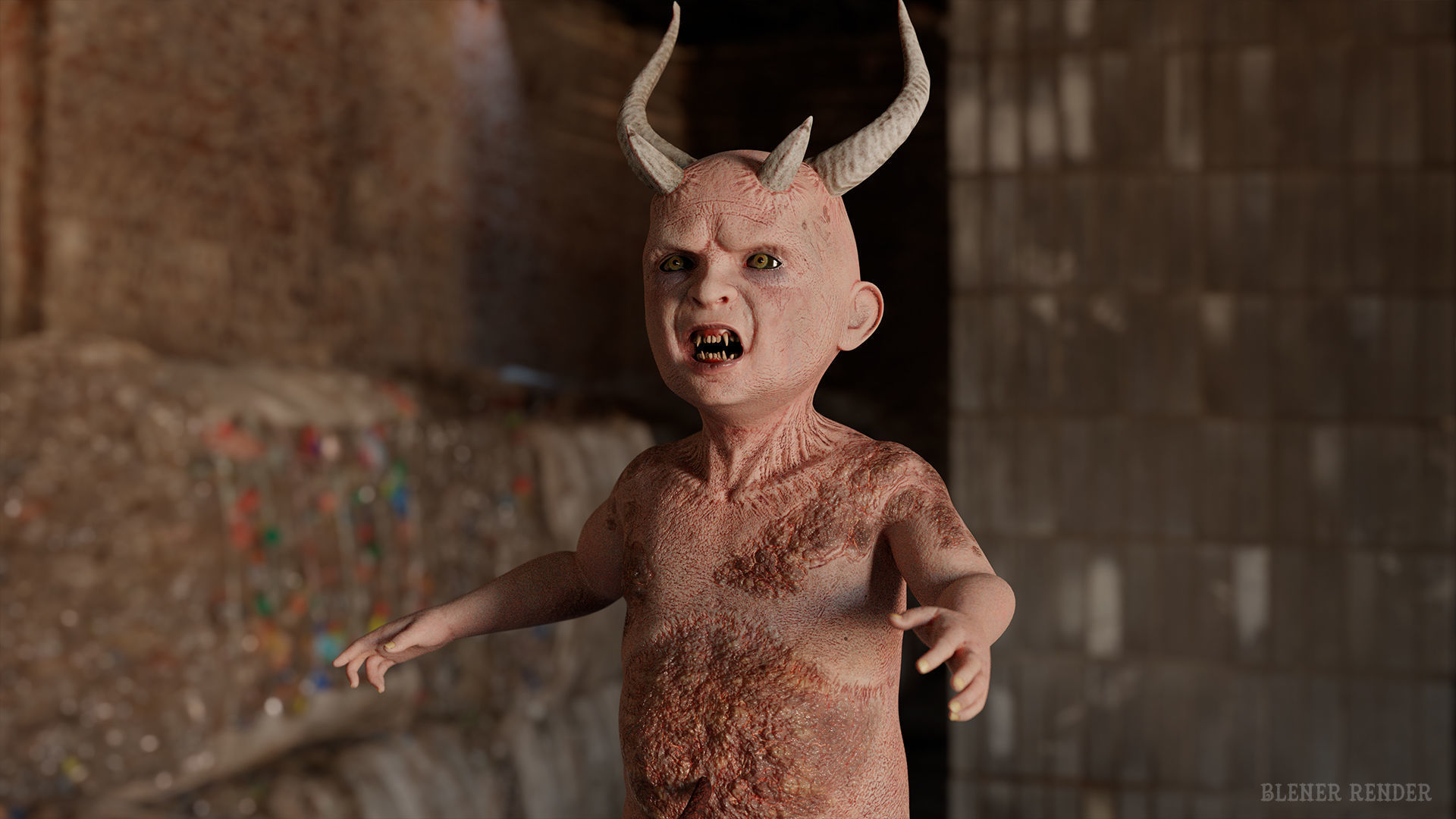 The Cursed child game character for Horror and Fantasy games Low-poly 3D model_8