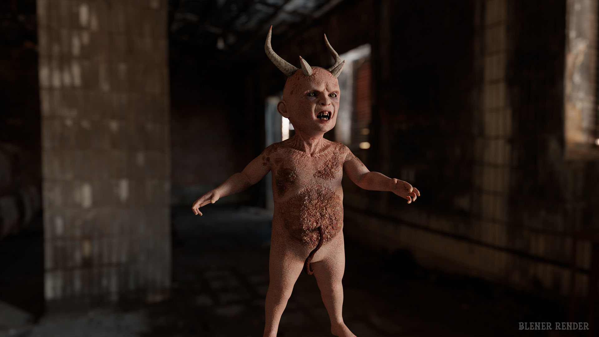 The Cursed child game character for Horror and Fantasy games Low-poly 3D model_7