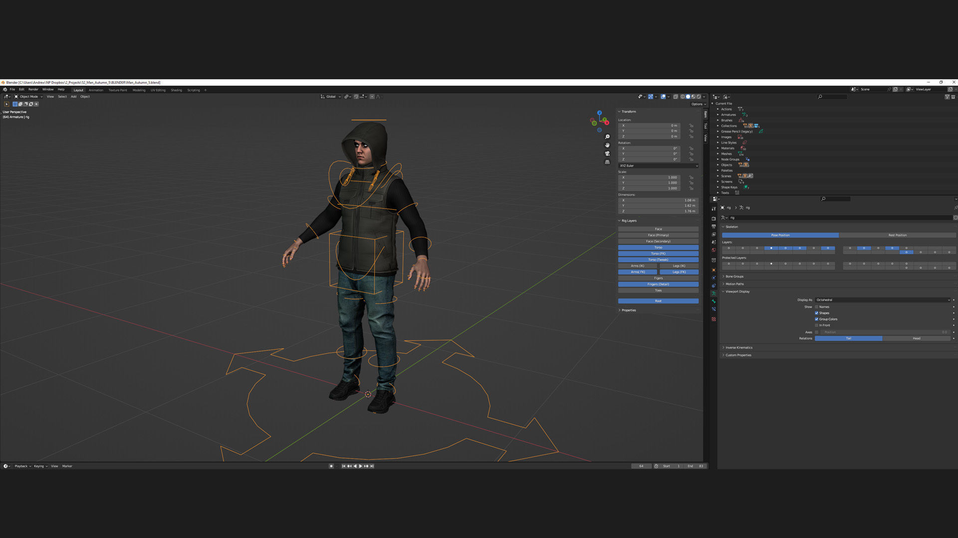 Man - Autumn Outfit 5 - Modular - Rigged Low-poly 3D model_7