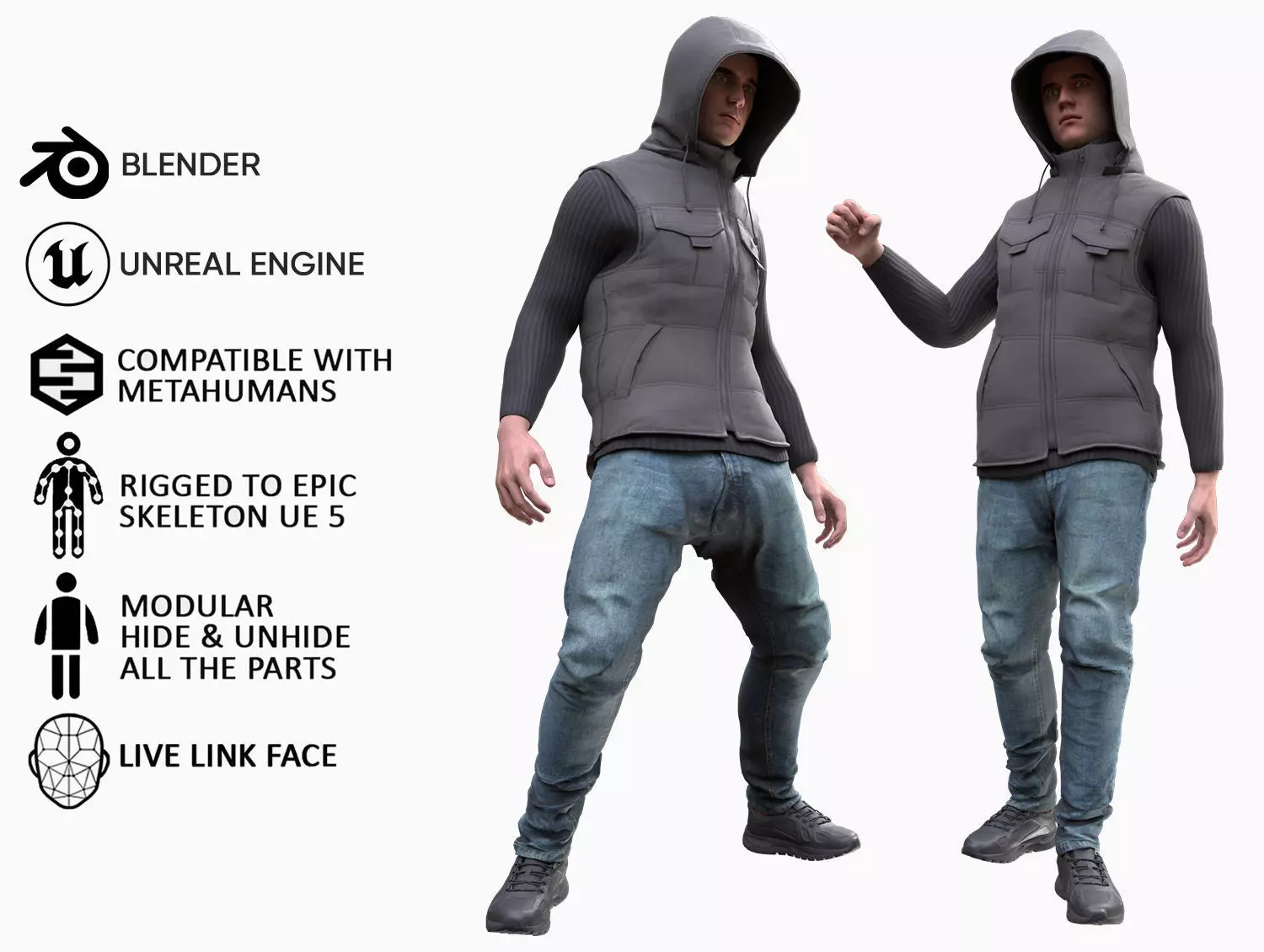 Man - Autumn Outfit 5 - Modular - Rigged Low-poly 3D model_0