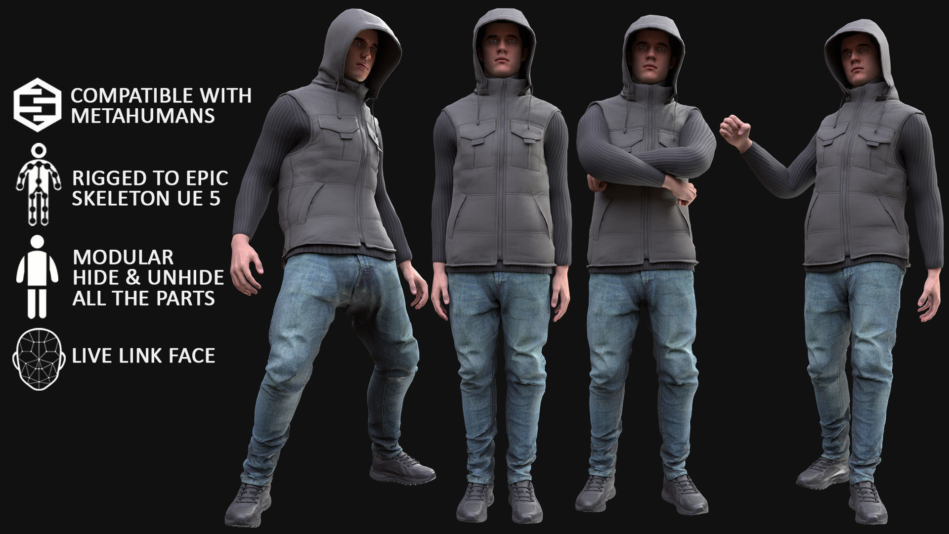 Man - Autumn Outfit 5 - Modular - Rigged Low-poly 3D model_3
