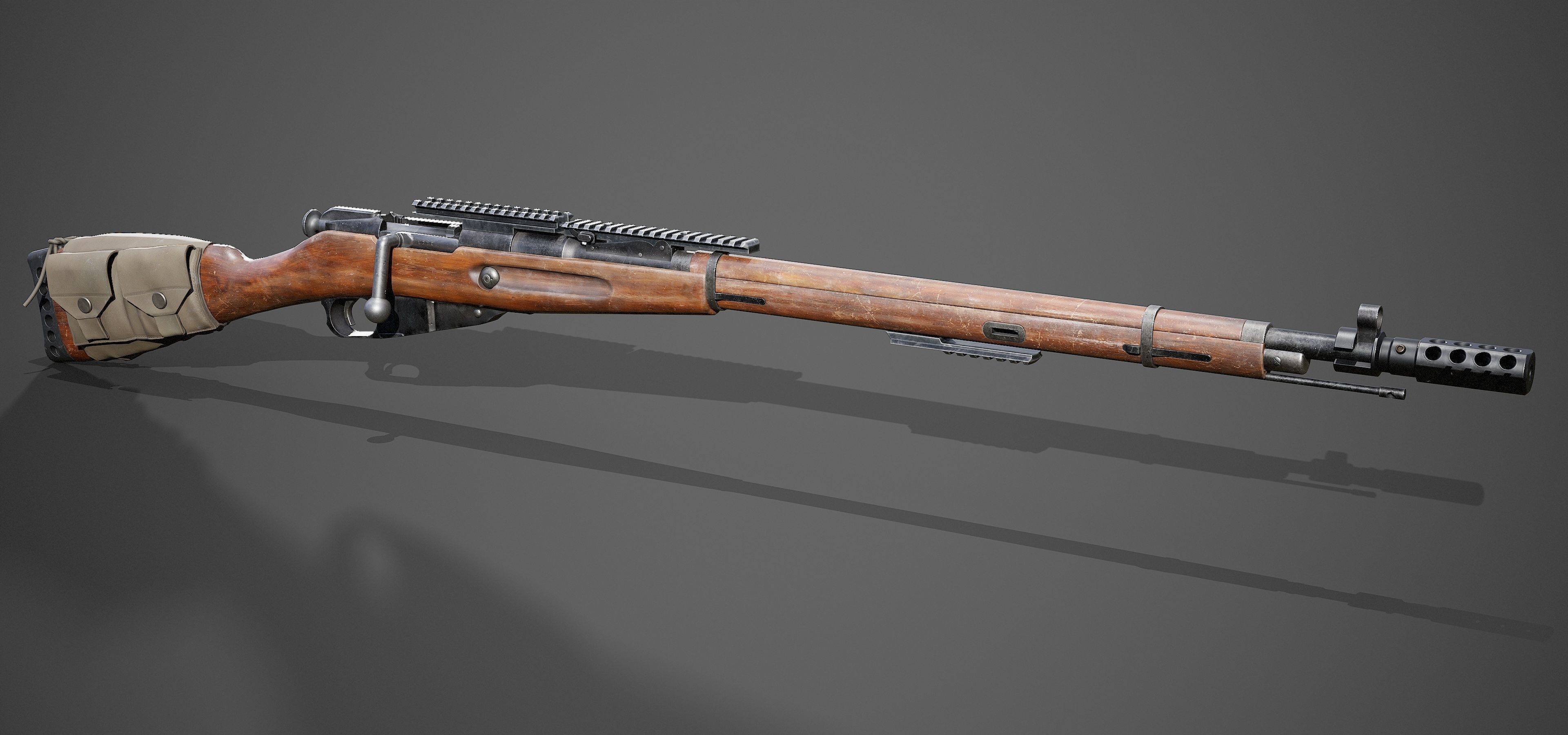 Mosin Nagant sniper rifle low-poly game ready 3D model Low-poly 3D model_1