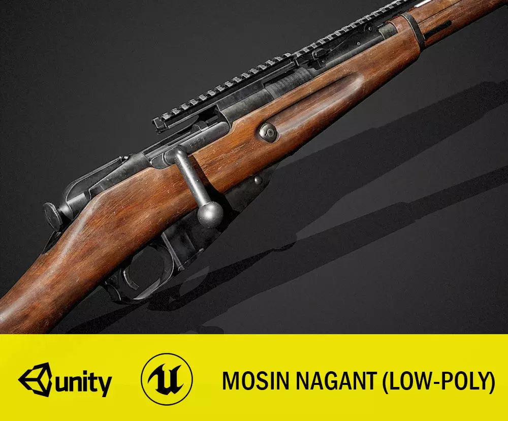 Mosin Nagant sniper rifle low-poly game ready 3D model Low-poly 3D model_0