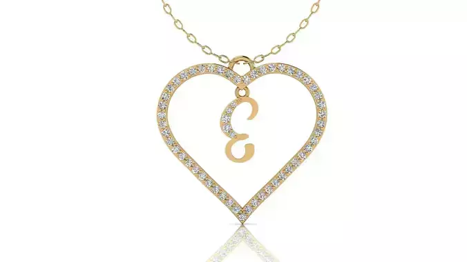 Alphabet Chicago Diamond Heart Pendant E