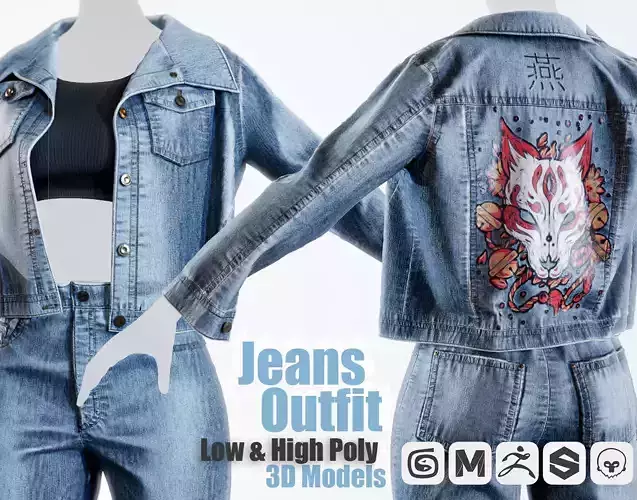 Jeans Outfit - Game Ready Low-poly 3D model