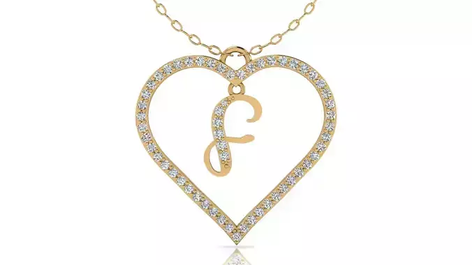 Alphabet Chicago Diamond Heart Pendant F