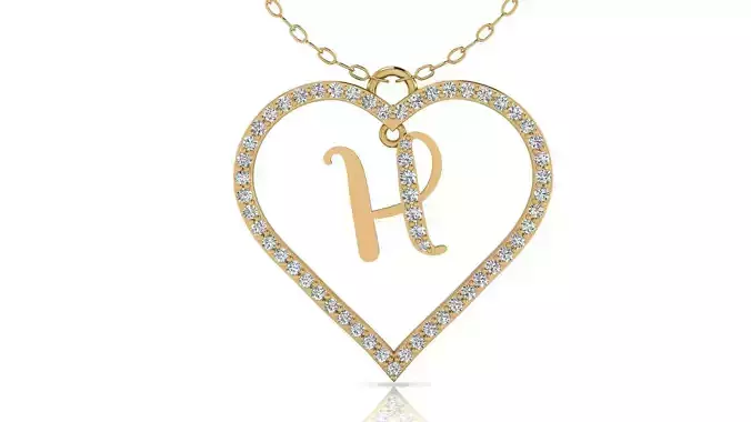 Alphabet Chicago Diamond Heart Pendant H