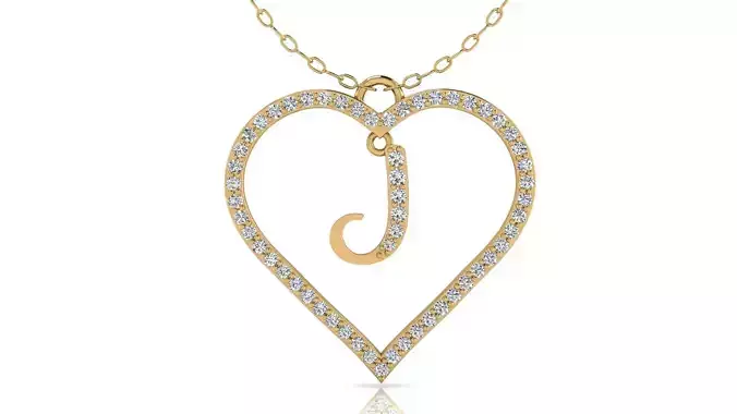 Alphabet Chicago Diamond Heart Pendant J