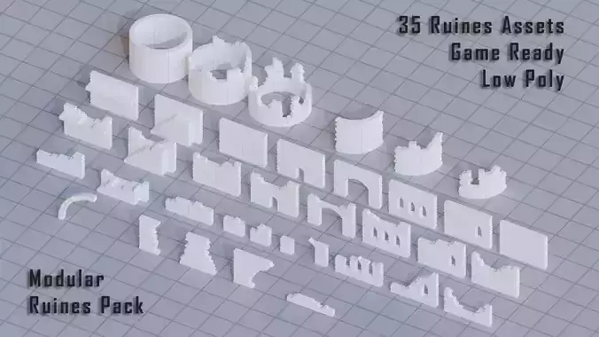 35 Modulars game assets ruines