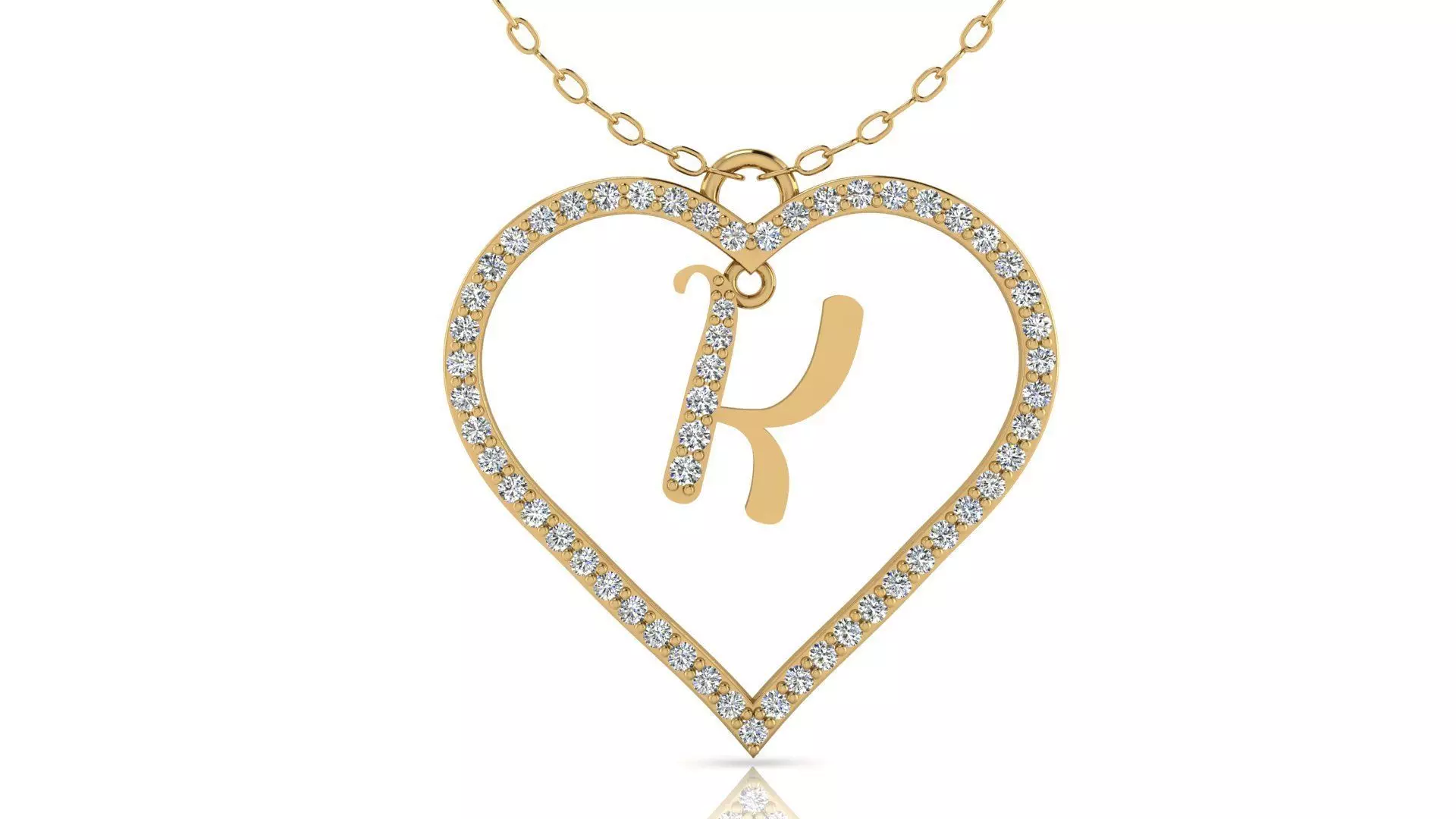 Alphabet Chicago Diamond Heart Pendant K 3D print model