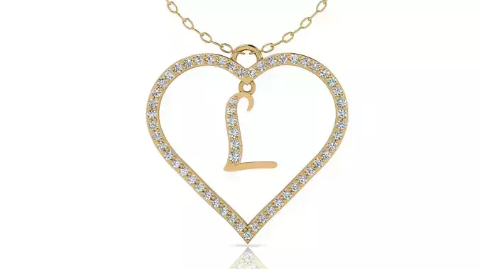 Alphabet Chicago Diamond Heart Pendant L