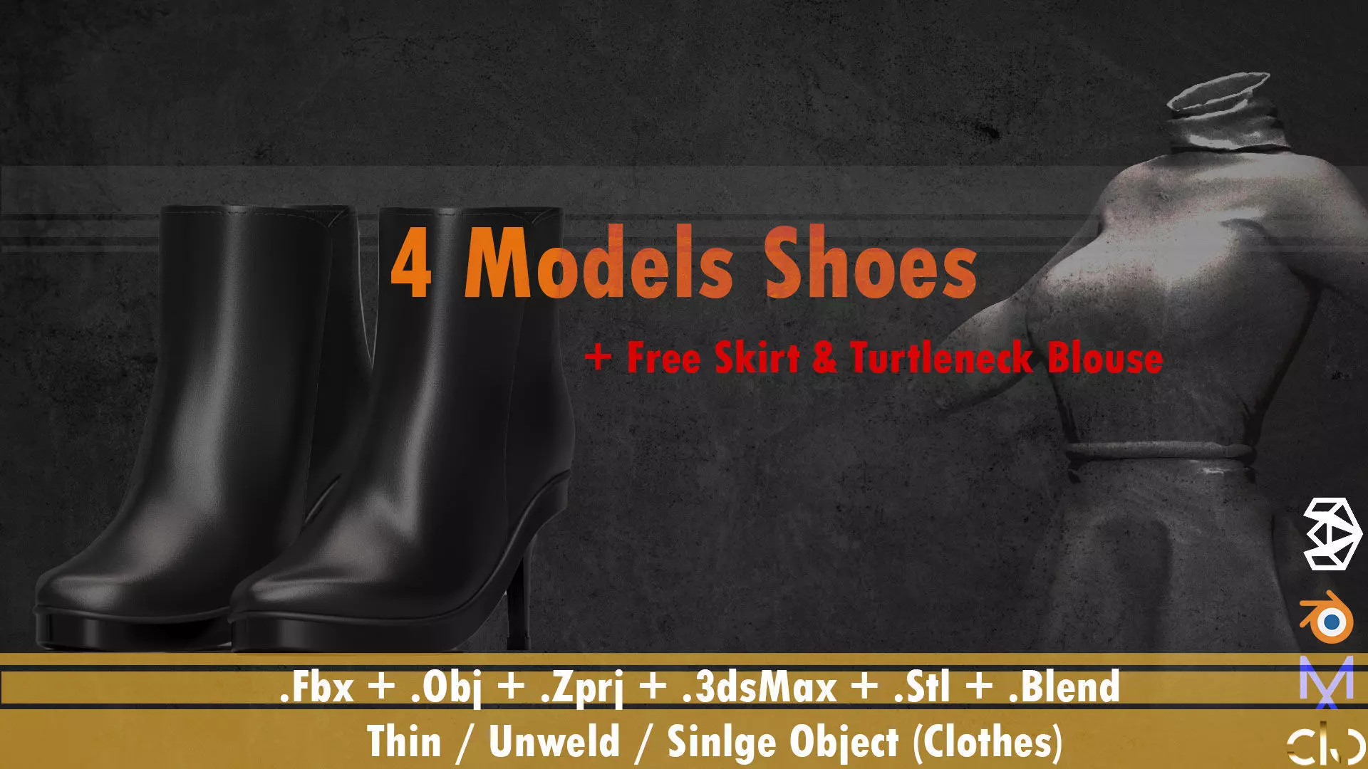 Pack of different Shoes for women character 3D print model_0