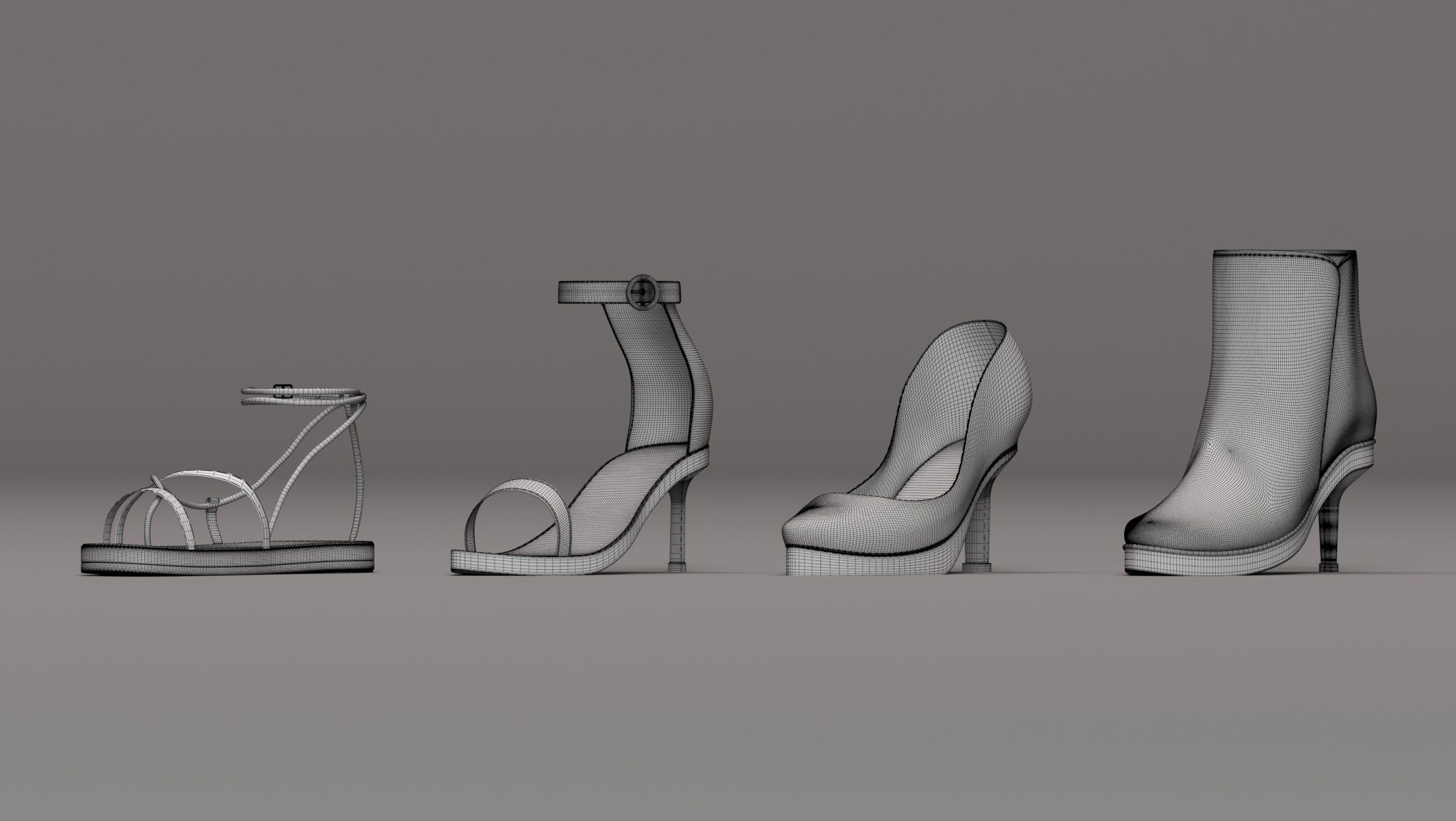 Pack of different Shoes for women character 3D print model_9