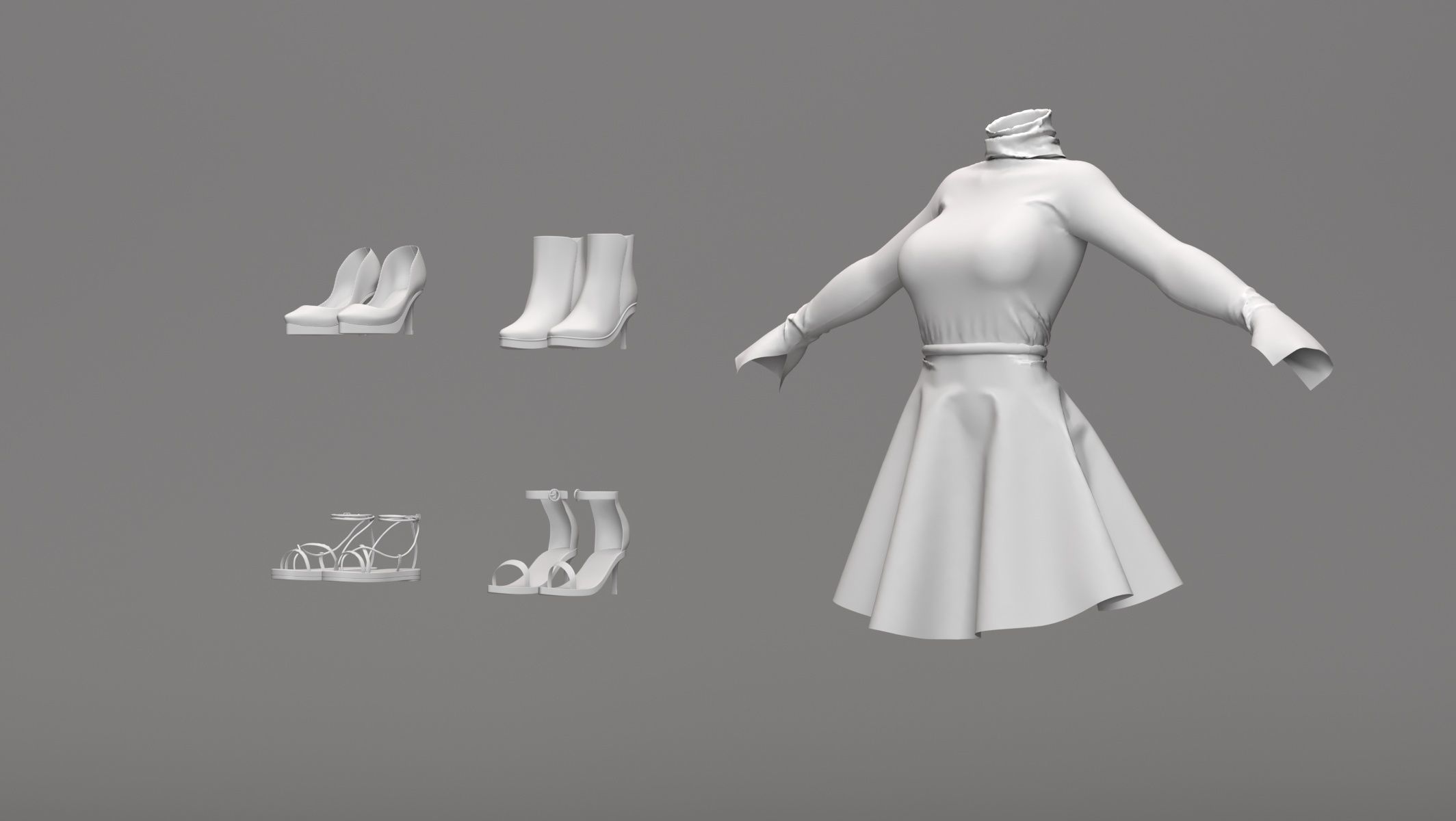 Pack of different Shoes for women character 3D print model_7