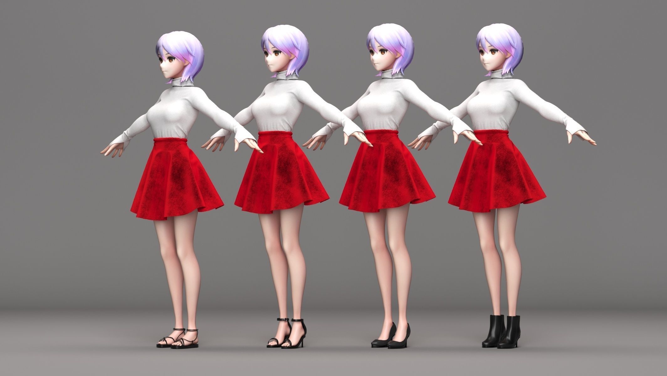 Pack of different Shoes for women character 3D print model_1