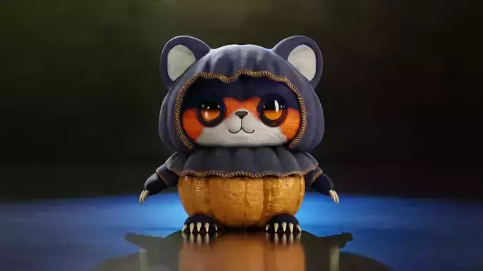 Cute Halloween monster low-poly with PBR texture