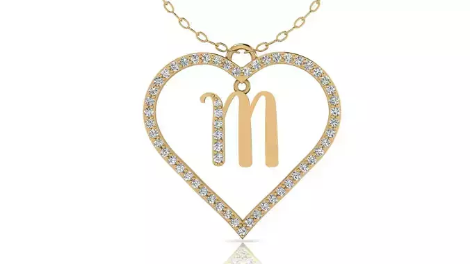Alphabet Chicago Diamond Heart Pendant M