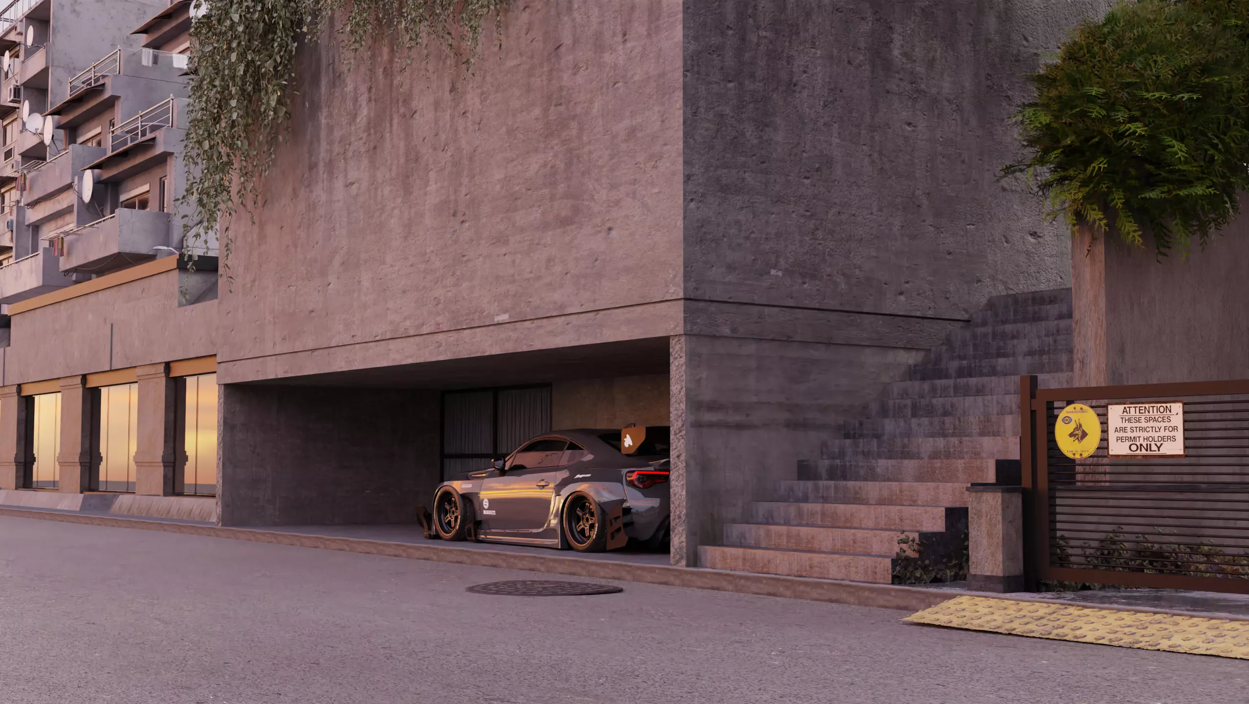 Car Environment Scene 3D Blender File And FBX File 3D model_0