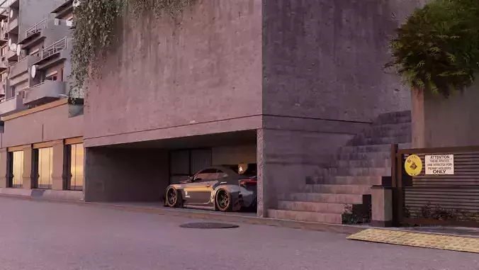 Car Environment Scene 3D Blender File And FBX File