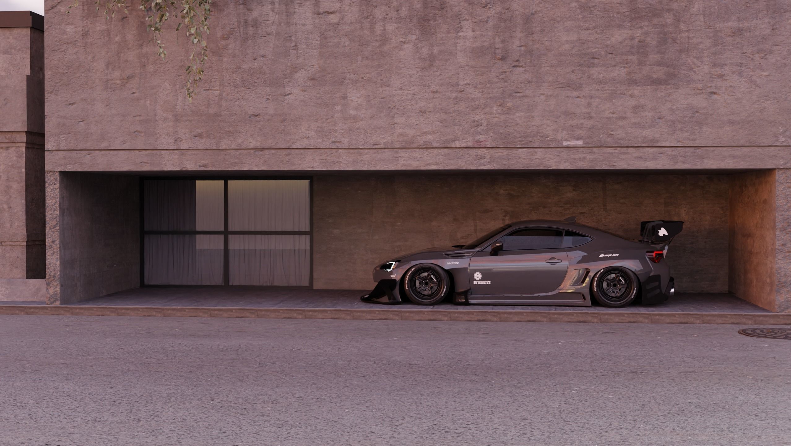 Car Environment Scene 3D Blender File And FBX File 3D model_6