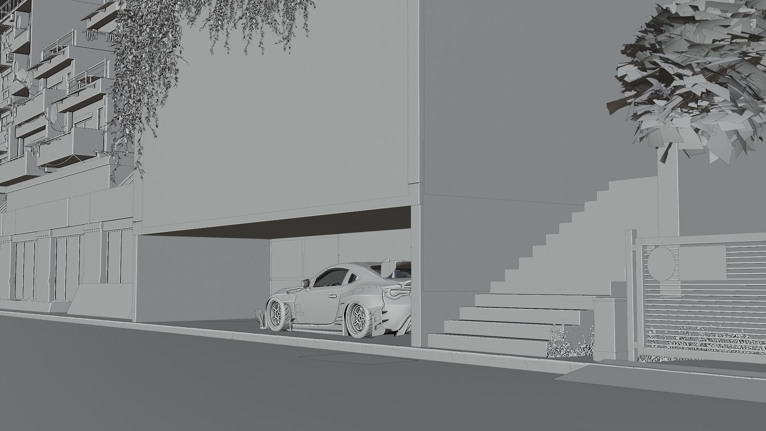 Car Environment Scene 3D Blender File And FBX File 3D model_7