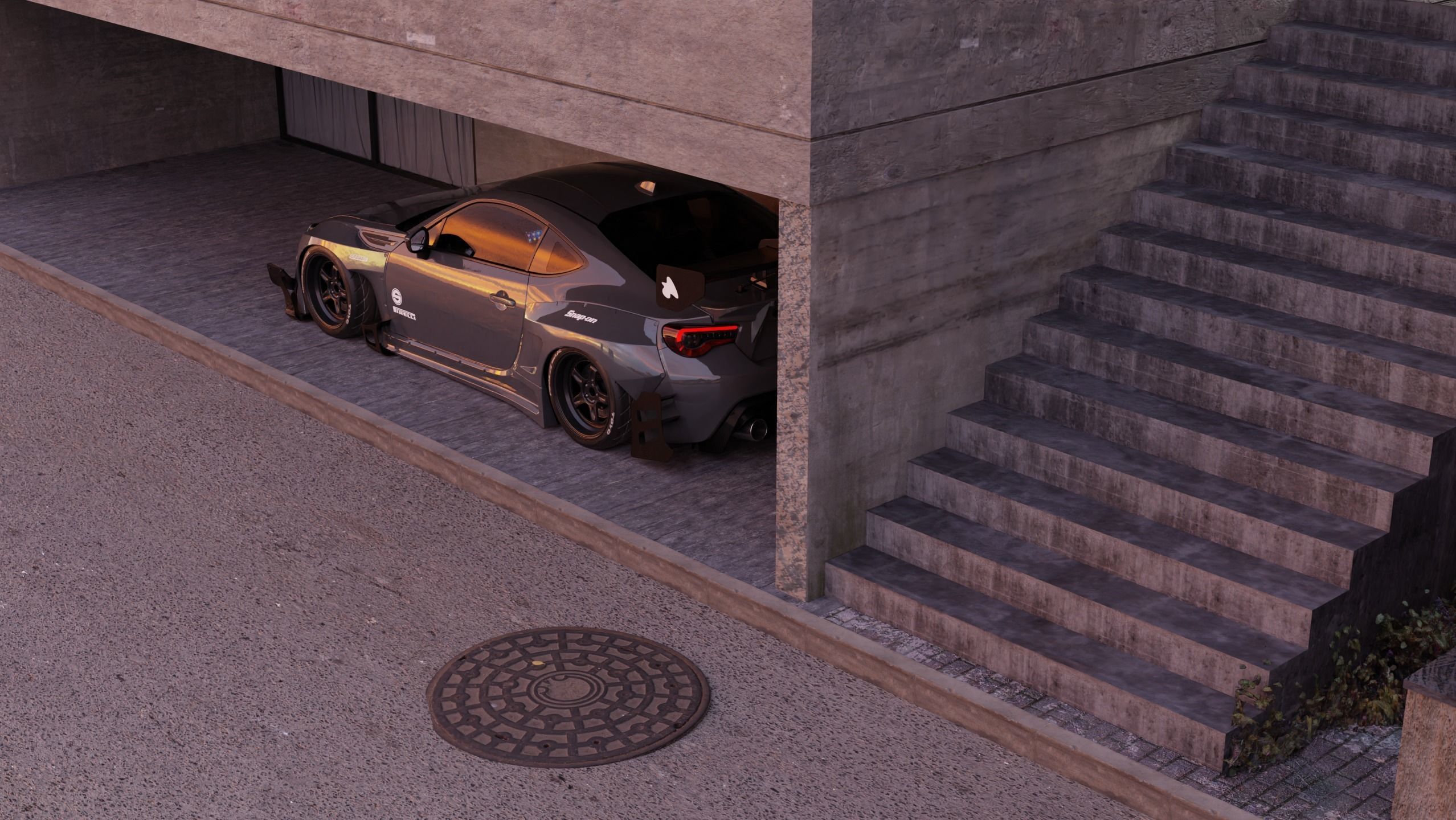 Car Environment Scene 3D Blender File And FBX File 3D model_5