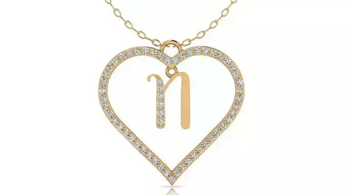 Alphabet Chicago Diamond Heart Pendant N