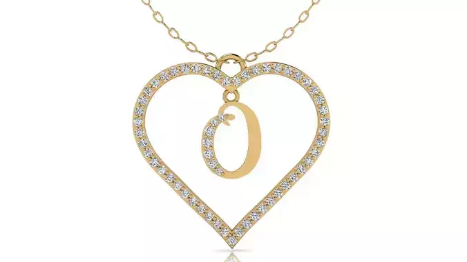 Alphabet Chicago Diamond Heart Pendant O