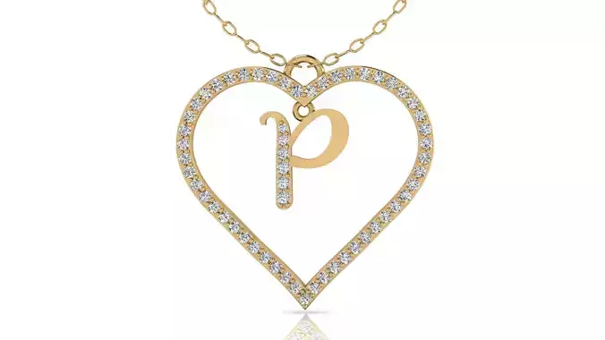 Alphabet Chicago Diamond Heart Pendant P